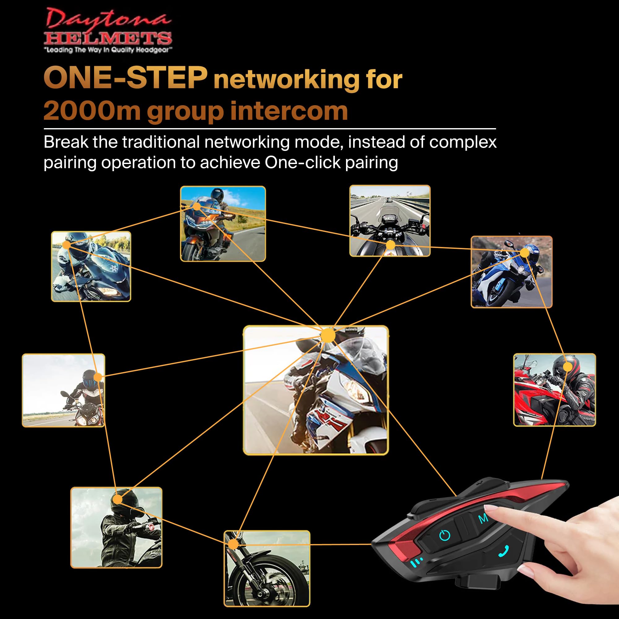 Daytona Helmets Motorcycle Bluetooth Headset - Motorcycle Intercom System with DSP Audio & CVC 12th Gen Noise Reduction Technology - Motorcycle Communication System for All Types of Helmets