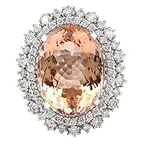 16.6 Carat Natural Pink Morganite and Diamond (F-G Color, VS1-VS2 Clarity) 14K White Gold Luxury Cocktail Ring for Women Exclusively Handcrafted in USA