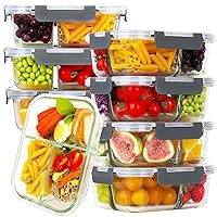 8 Pack Glass Meal Prep Containers 3 Compartment, Glass Food Storage Containers with Lids, Airtight Glass Lunch Bento Boxes, BPA-Free & Leak Proof (8 lids & 8 Containers) - Grey