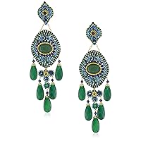 Blue Gold Stone and Green Onyx 5-Drop Earrings