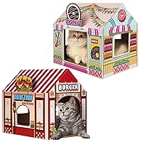 Sekam Cardboard Cat House with Scratcher/Catnip, Cat Play House for Indoor Cats Bundle