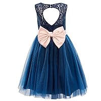 Navy Blue Lace Tulle Keyhole Back Flower Girl Dress Kids Dress