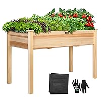 VIVOSUN Elevated Wooden Raised Garden Bed, 48 x 24 x 30 Inches, Outdoor Wood Planter Box w Bed Liner and Gloves for Garden, Patio, Balcony, Backyard and Outdoors, 220-Pound Capacity