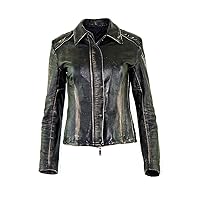 DX Women's Genuine Leather Jacket, Black Biker Style KKLd-0001