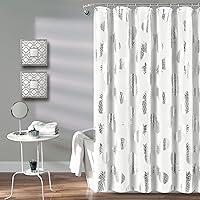 Lush Decor Pineapple Toss Shower Curtain - Fabric Metallic Print Design, 72” x 72”, Silver and White