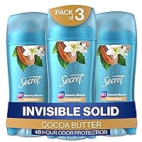 Secret Invisible Solid Antiperspirant and Deodorant, Cocoa Butter, 2.6 oz (Pack of 3)