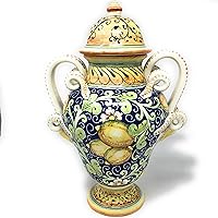 Italian Ceramic Amphora Vase Jar Art Pottery Hand Painted Decorated Lemons Made in ITALY Tuscan