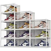 SEE SPRING X-Large 12 Pack Shoe Storage Box, Clear Plastic Stackable Shoe Organizer for Closet, Shoe Sneaker Containers Bins Holders Fit up to Size 13 (Clear)