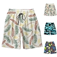 Mens Beach Shorts Casual Hawaiian Graphic Printed Shorts Lightweight Drawstring Pants Bottoms Elastic Summer Shorts