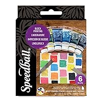 Speedball Water-Soluble Block Printing Ink Starter Set, 6 Bold Colors with Satin Finish, 1.25-Ounce Tubes