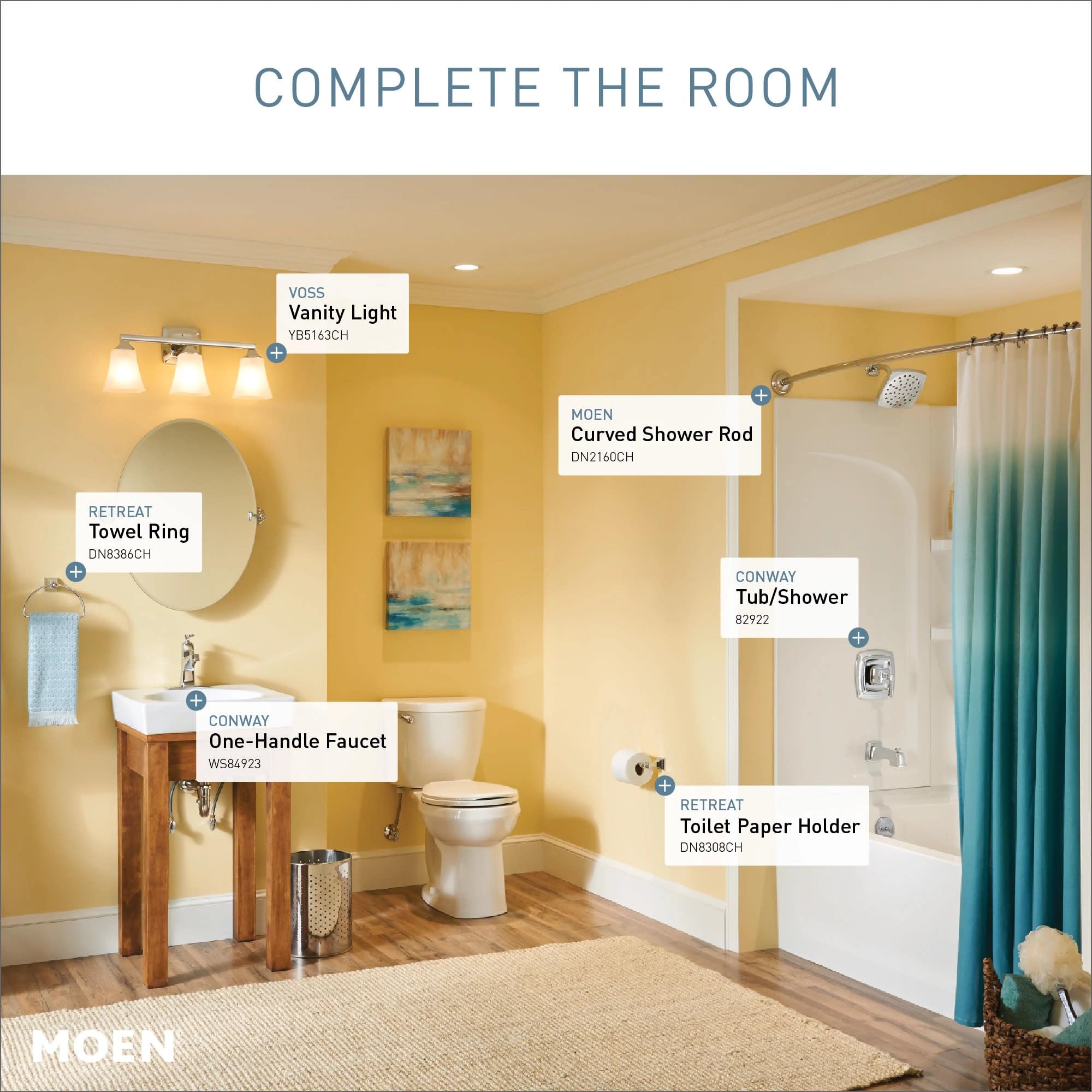 Moen Conway Chrome Posi-Temp Tub and Shower Trim Set Featuring Square Showerhead, Shower Lever Handle, and Tub Spout, Valve Included, 82922