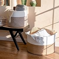 INDRESSME Large Cotton Rope Basket (Set of 2)-Laundry Hamper Blankets Clothes Storage Bin