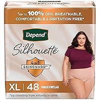 Depend Silhouette Adult Incontinence & Postpartum Bladder Leak Underwear for Women, Maximum Absorbency, Extra Large, Pink, 48 Count, Packaging May Vary