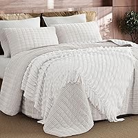 SHALALA Corduroy Quilt King Size 3 Pieces Bedding Set,Striped Bed Cover Cozy Bedspread Coverlet with 2 Matching Pillow Shams,Soft Lightweight Quilt Set for All Season(Ivory,King)