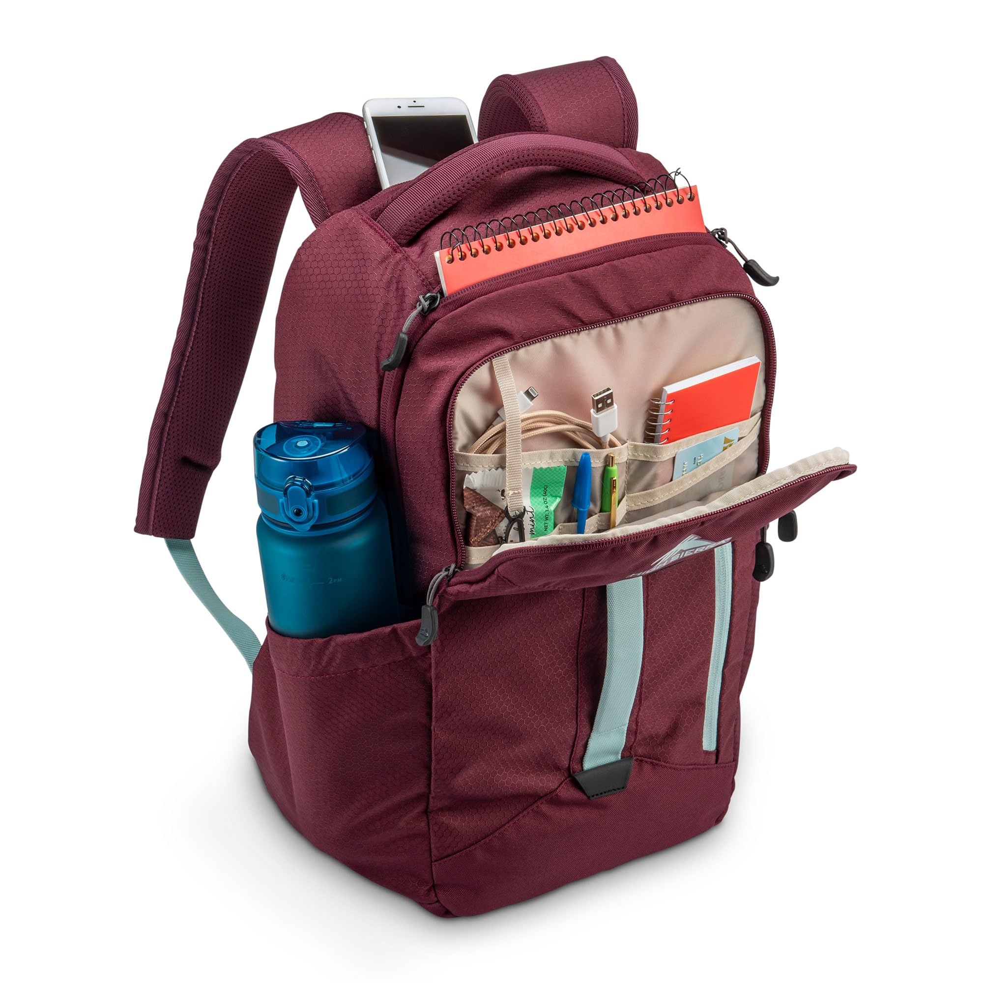 High Sierra Everyday Backpack with Device Sleeve and Adjustable Straps, Maroon