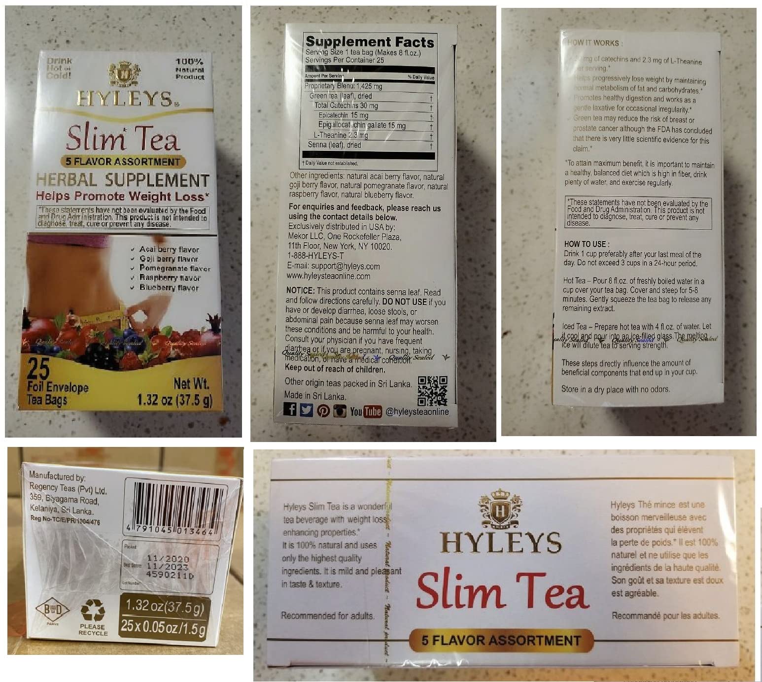 Hyleys Slim Tea 5 Flavor Assortment - Weight Loss Herbal Supplement Cleanse and Detox - 25 Tea Bags (1 Pack)