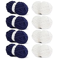 HOMBYS 8 Pack Assorted Chunky Yarn for Crocheting,Super Bulky Large Soft Fluffy Yarn,Plush Fuzzy Yarn,Thick Chenille Yarn for Hand Knitting/Arm Knitting,4 Cream & 4 Navy Blue(27yds,8 oz Each Skein)
