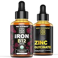 Liquid Iron Supplement for Women & Men with Vitamin B12 | Zinc Supplements 50mg | Liquid Zinc Supplement & Zinc Glycinate Drops for Adults