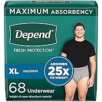 Fresh Protection Adult Incontinence Underwear for Men (Formerly Depend Fit-Flex), Disposable, Maximum, Extra-Large, Grey, 68 Count (2 Packs of 34), Packaging May Vary