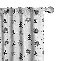 Ambesonne Nordic Window Curtains, Christmas Pine Trees Snowflakes Noel Winter North Holiday Celebration Graphic Art, Lightweight Decor 2-Panel Set with Rod Pocket, Pair of - 28
