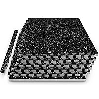 ProsourceFit Rubber Top Exercise Puzzle Mat ½-inch, 48 SQFT, 12 Tiles, EVA Foam Interlocking Tiles for Home Gym Protective Flooring for Equipment and Workouts, Grey
