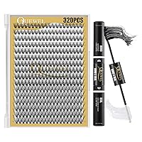 QUEWEL Lash Clusters 320Pcs Cluster Lashes 40D D Curl Lash Clusters Mix9-16mm+QUEWEL Lash Cluster Glue for DIY Eyelash Extensions, Individual Lash Glue for Cluster Eyelash, Strong Hold & Latex Free