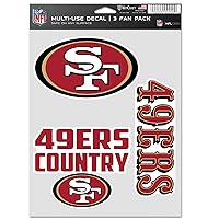 NFL San Francisco 49ers Decal Multi Use Fan 3 Pack, Team Colors, One Size