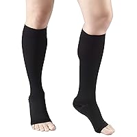 Truform 20-30 mmHg Compression Microfiber Stockings for Men and Women, Knee High Length, Open Toe, Black, Large