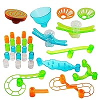 Marble Genius Marble Run Stunts Booster Set: 30 Pieces Total, 9 Action Pieces Including New Patented Trampoline, Plus Free Online App and Full-Color Instruction Booklet, Made for Ages 5 and Up