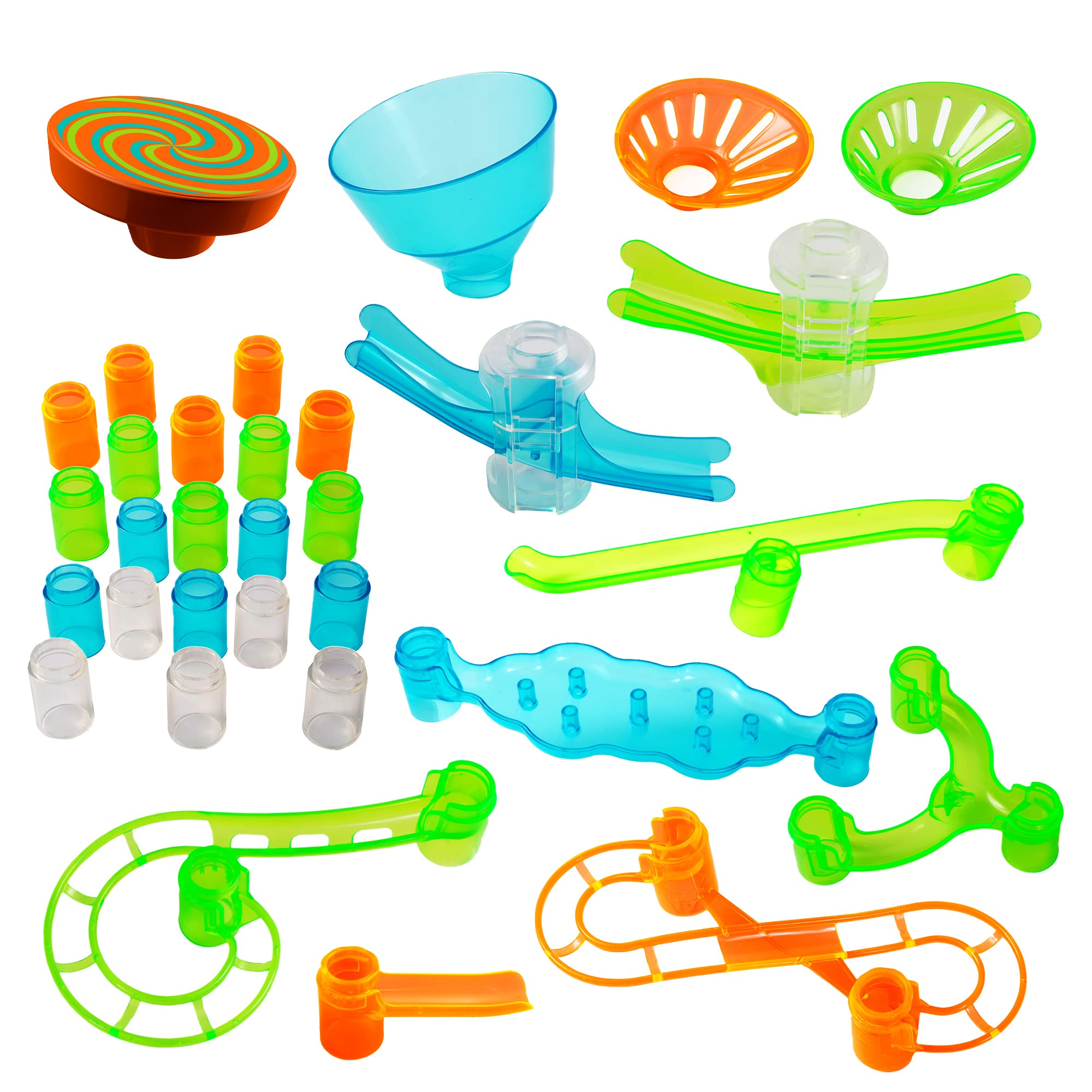 Marble Genius Marble Run Stunts Booster Set: 30 Pieces Total, 9 Action Pieces Including New Patented Trampoline, Includes Free Online App and Full-Color Instruction Booklet, Made for Ages 5 and Up