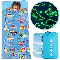 Kids Sleeping Bag for Boys Girls – Glow in The Dark Sleeping Bags Kids Aged 2-12 – Dinosaur Sleeping Bag – Ultra-Soft and Comforting Toddler Sleeping Bag – 33 x 66 inches with Pillow Pocket