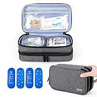 Insulin Cooler Travel Case with 4 Ice Packs, Double Layer Diabetic Supplies Organizer for Insulin Pens, Blood Glucose Monitors or Other Diabetes Care Accessories, Gray