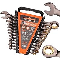 HORUSDY 12-Piece SAE Ratcheting Wrench Set | 1/4” to 7/8“ | Ratchet Combination Wrenches Set with Organizer | 72-Teeth | Chrome Vanadium Steel