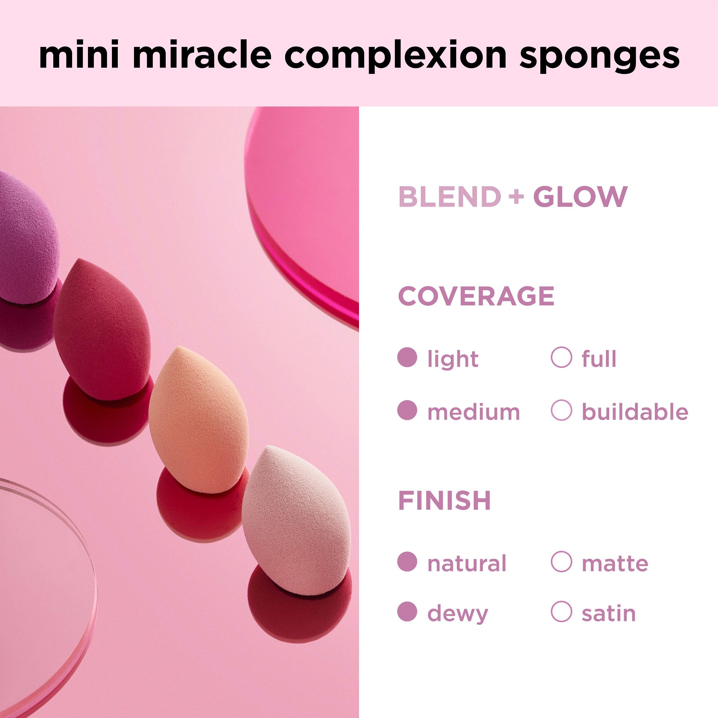 Real Techniques Mini Miracle Complexion Sponges, Small Makeup Blending Sponges, For Foundation & Concealer, Mini Size for Under Eyes & Touch-Ups, Natural Makeup, Packaging May Vary, 4 Count