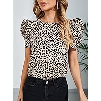 Women's Tops Sexy Tops for Women Shirts Heart Print Gigot Sleeve Blouse Shirts for Women (Color : Multicolor, Size : X-Small)