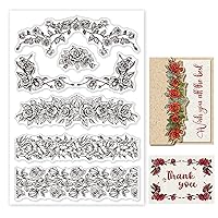 GLOBLELAND Roses Lace Clear Stamps for Cards Making Rose Vine Flower Border Silicone Clear Stamp Seals Transparent Stamps for DIY Scrapbooking Photo Album Journal Home Decoration