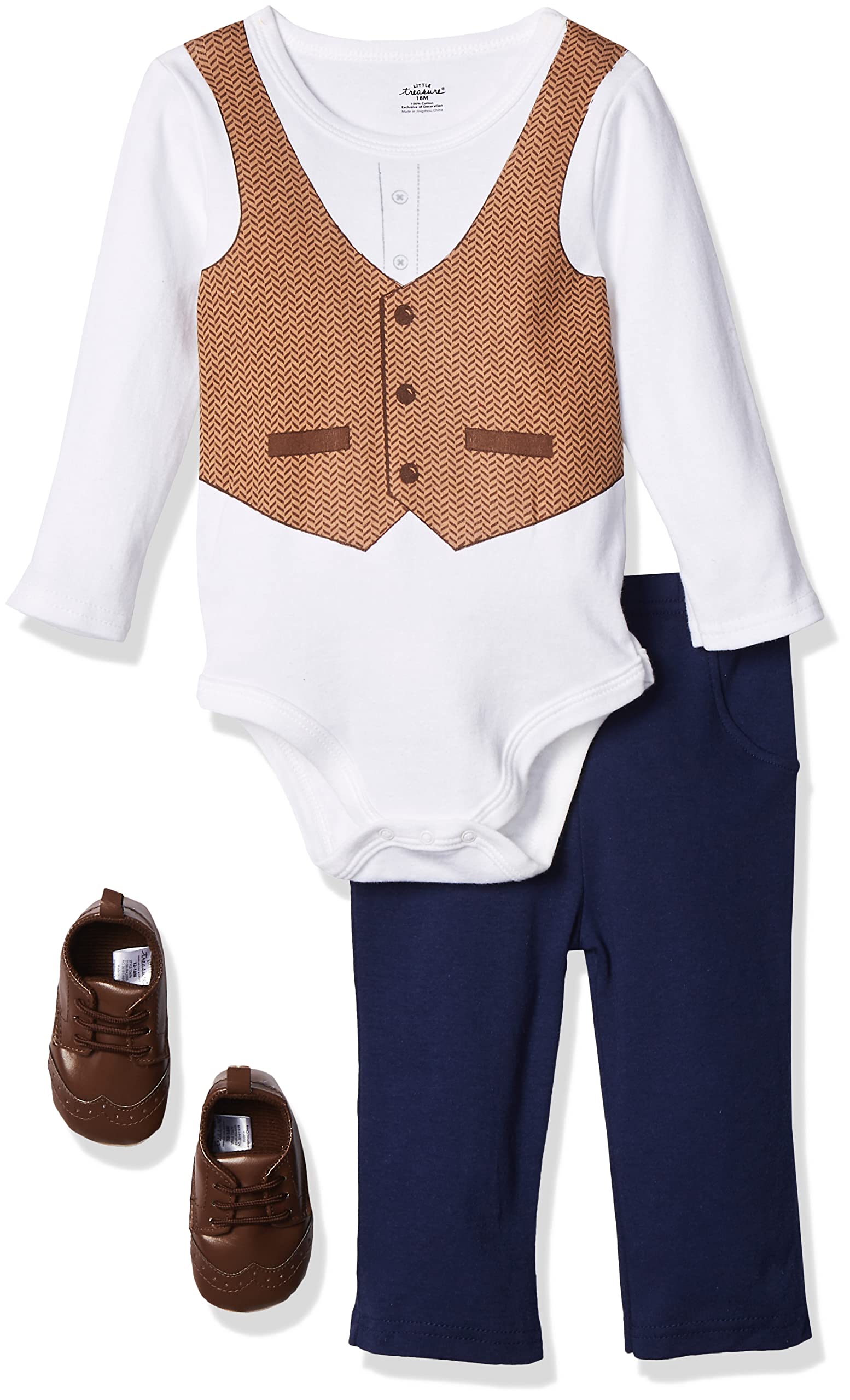 Little Treasure Unisex Baby Cotton Bodysuit, Pant and Shoe Set