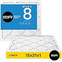 Simply Filters 18x21x1 MERV 8, MPR 600, Air Filter (2 Pack) - Actual Size: 18