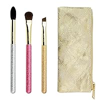 Mini-eye Brush Set-3pcs with Pouch, for Shadow, Angled liner, Crease, for Smudging Eye Shadow Cosmetics