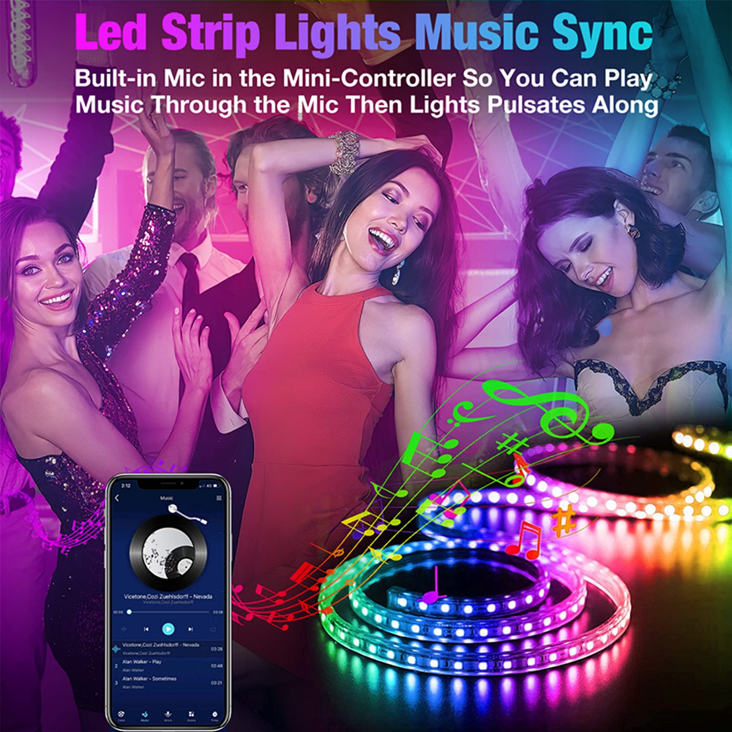 REEMEER 100ft Led Lights for Bedroom, Led Strip Lights Music Sync Color Changing Led Lights W/ App Control and Remote, Led Light Strips Used for Party, Home Decoration