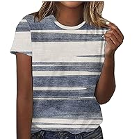 Geometric O-Neck T-Shirt for Womens Summer Casual Tops Classic Style Short Sleeve Tunic Top Cute Shirt Dressy Blouses