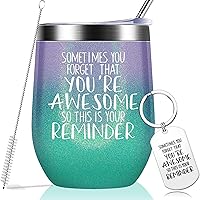 Sometimes You Forget That You are Awesome - Thank You Gifts, Funny Birthday Cup Inspirational Gifts for Women, Men, Coworker, Friends - Vacuum Insulated Tumbler with Keychain Glitter 12oz