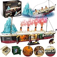 Titanic Building Set, 2288 Pcs Titanic Model Block Set with Exquisite Cabin Interior, Glacier Design and Glowing Light Strip, Giant Ship Block Model Set Gift for Adults