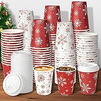 200Set Christmas Paper Cups with Lids 12oz, Bulk Disposable Winter Red Snowflake Cups Coffee Cups, Holiday Paper Cups for Hot Chocolate Cold Drinks Christmas New Year Winter Party Supplies Decorations