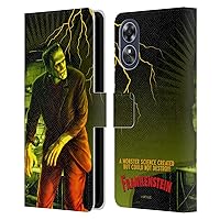 Head Case Designs Officially Licensed Universal Monsters Yellow Frankenstein Leather Book Wallet Case Cover Compatible with Oppo A17