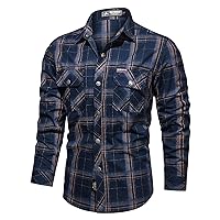 Western Shirts for Men Long Sleeve Snaps Button Work Shirts Plaid Camo Camping Fishing Cowboy Outdoor Tops with Pockets