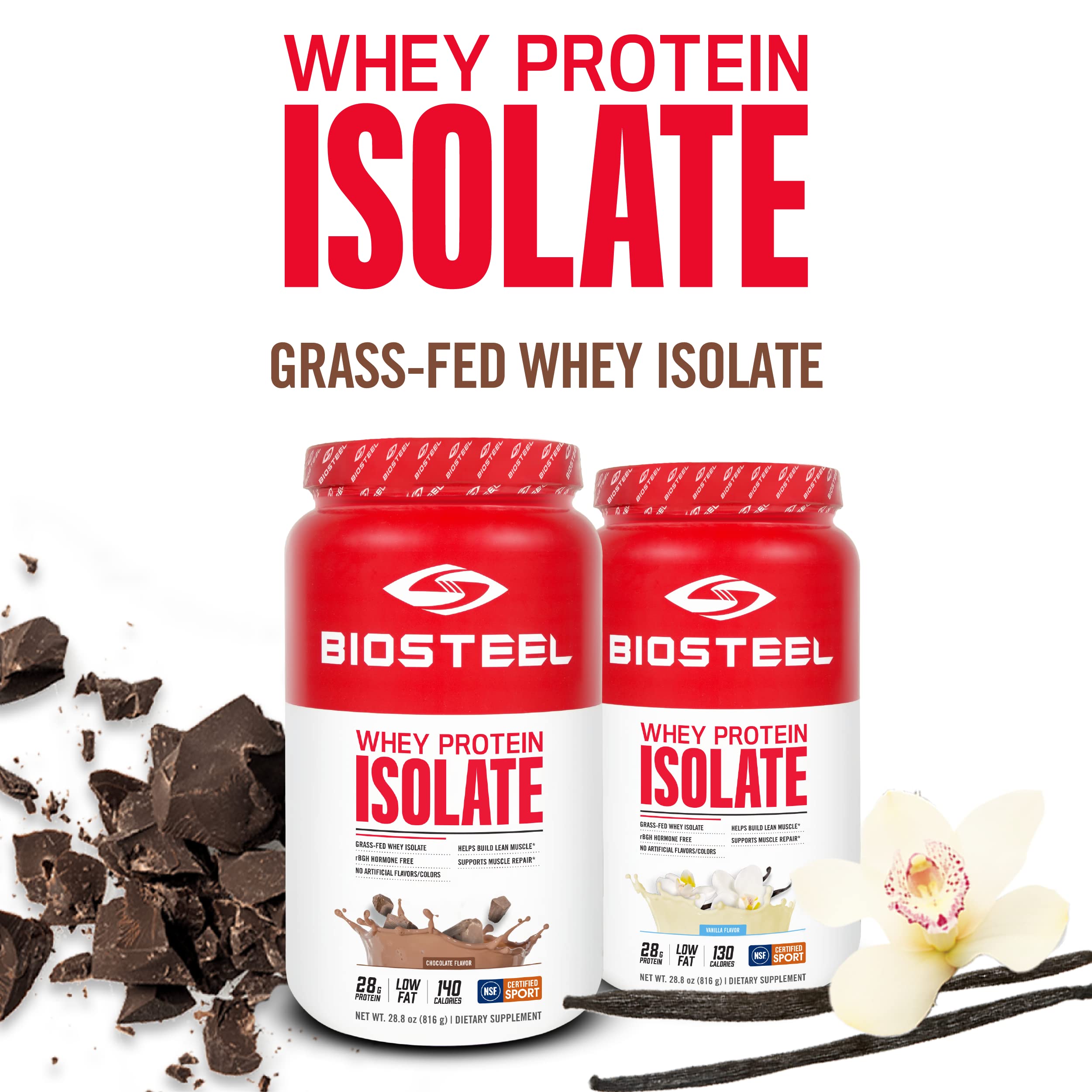 BioSteel Whey Protein Isolate Powder Supplement, Grass-Fed and Non-GMO Post Workout Formula, Chocolate, 24 Servings