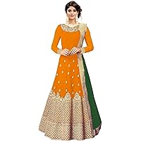 Jessica-Stuff Embroidered Poly Silk Semi Stitched Anarkali Gown (567) Orange