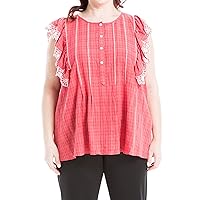 Max Studio Women's Plus Size Embroidered Stitch Flutter Sleeve Top