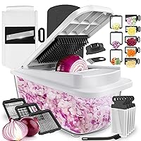 KucheCraft Vegetable Chopper, 13 in 1 Onion Chopper Dicer, Manual Vegetable Cutter with Container and Lid, Pro Food Chopper for Potato Tomato, Kitchen Veggie Slicer for Zucchini-(8 Blades, White)